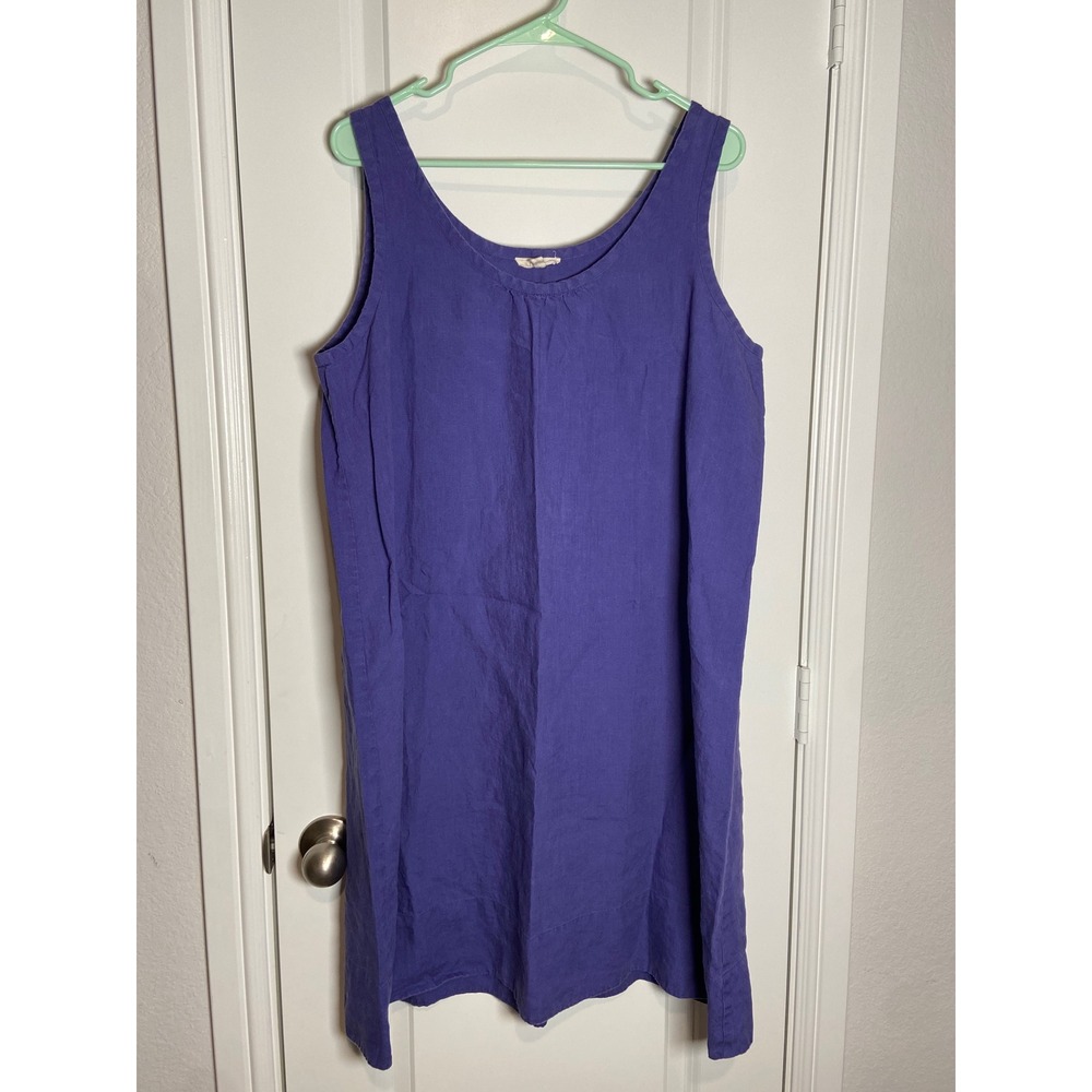 Eileen Fisher Organic Linen Sleeveless Dress Women's Large Purple Casual